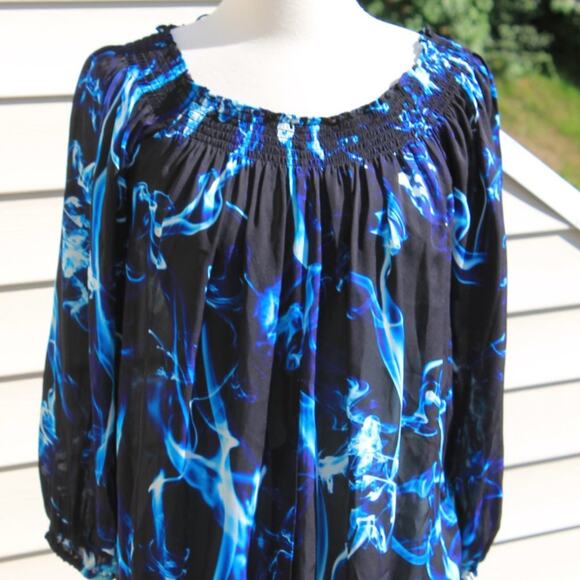 Artelier Nicole Miller Women's Silk Blouse Abstract Blue Smoke Swirls Print - Picture 8 of 16
